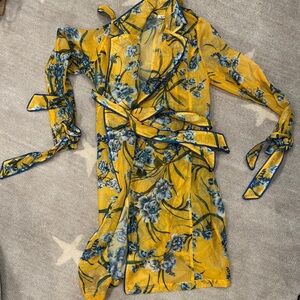 Floral Yellow Wrap Dress